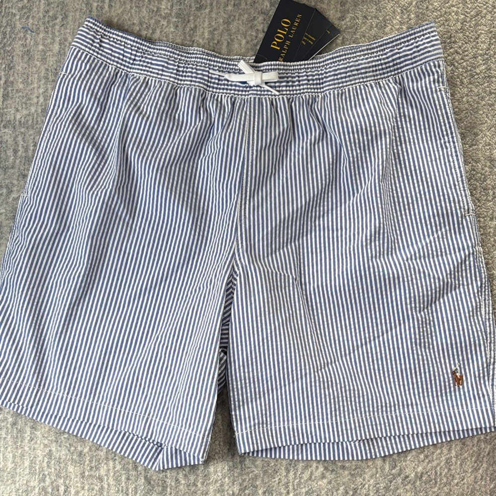 Polo by Ralph Lauren White and Blue Striped Athletic Shorts